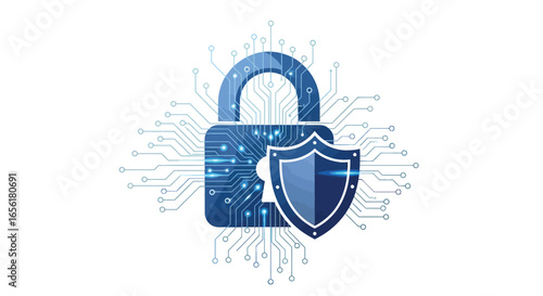 Digital Security and Protection A Shield for Your Data with Lock and Circuitry