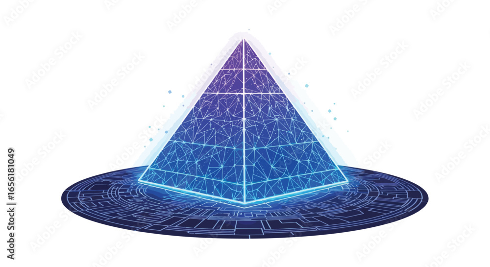 Fototapeta premium Geometric Pyramid Futuristic Hologram of Data Structure with Digital Network