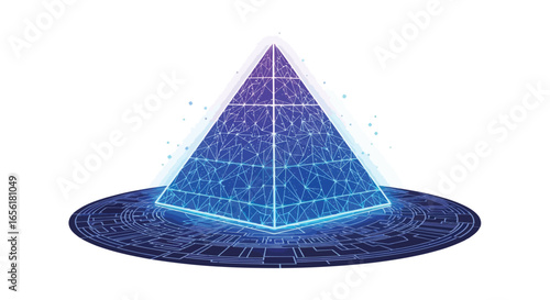 Geometric Pyramid Futuristic Hologram of Data Structure with Digital Network