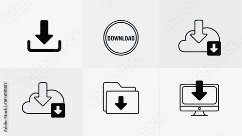 Download icon set featuring cloud based storage and computer transfer icons minimalist style for web design and application development