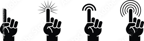 Black Hands Pointer Finger Collection with Touch Icons on Transparent Background