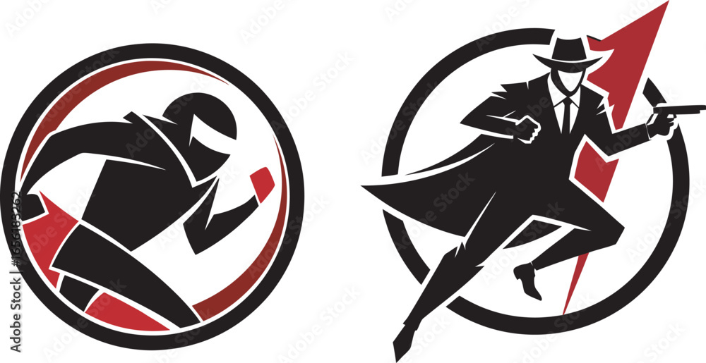 Dynamic duo of justice silhouette of a superhero and a detective in action poses Art & Illustration Dynamic duo of justice silhouette of a superhero and a detective in action poses Art & Illustration