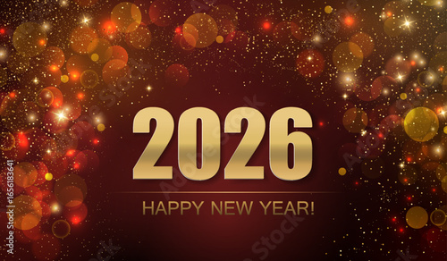 2026 Merry Christmas and Happy New Year Abstract Shiny Gold Glitter Wave Background. Bokeh and Confetti Design Element for Banner, Poster, Website Congratulations.