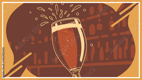 A Glass of Dark Beer with Splashing Foam.