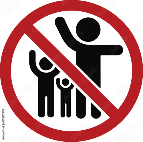 No Children Allowed Sign Vector Illustration in Red Circle with Diagonal Line
