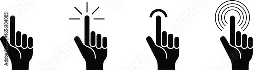 Finger Touch Icons Set in Black Silhouette Hand Gestures on Transparent Background