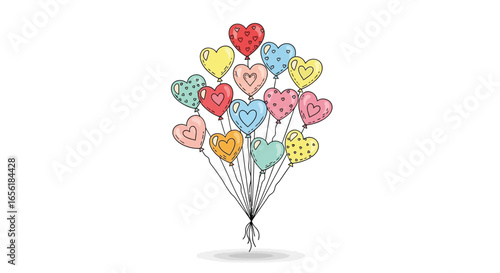Colorful Heart-Shaped Balloons A Cheerful Illustration for Love and Celebrations