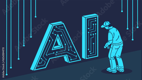 AI Technology Impact Man Contemplates the Future of Artificial Intelligence.