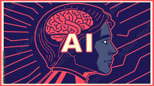 Artificial Intelligence Concept Human Head with Brain and AI Text 1.