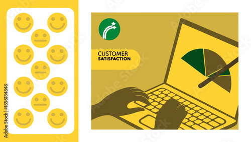 Customer Satisfaction Analysis with Smiley Faces and Laptop.