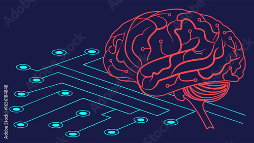 Brain Connected to Circuitry Neural Network.