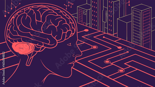 Brain and Cityscape Connecting Mind and Technology.