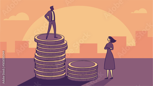 Business Inequality Depicted with Coins and Figures.