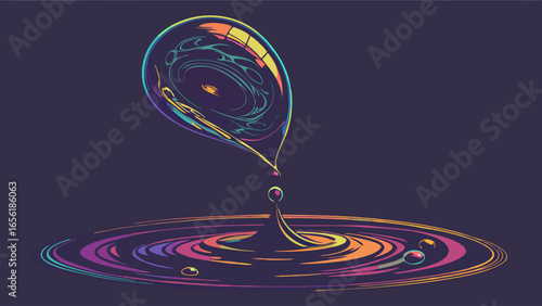 Colorful Abstract Water Droplet Impact and Ripples.
