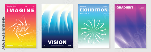 Modern gradient poster background vector set. Minimalist cover template with vibrant perspective geometric shapes different. Ideal design for social media, cover, banner, flyer.