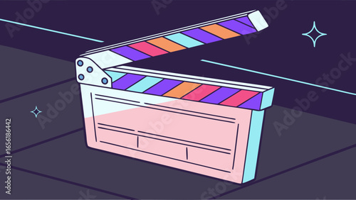 Colorful Illustrated Clapperboard for Film and Movies.
