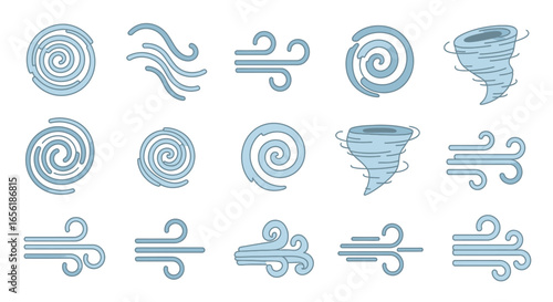 Wind and Vortex Icons Whirlwind, Spiral, Breeze, Gust Illustrations