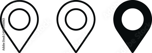 Three Black Map Markers Location Pin Icon Silhouette Navigation Destination