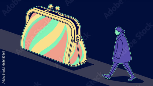 Colorful Purse and Woman Walking on Path.