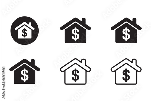 Real estate mortgage and housing loan icons set with dollar sign