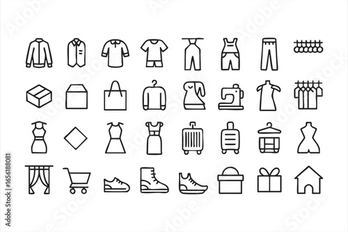 Boutique fashion and garment shopping vector icons collection