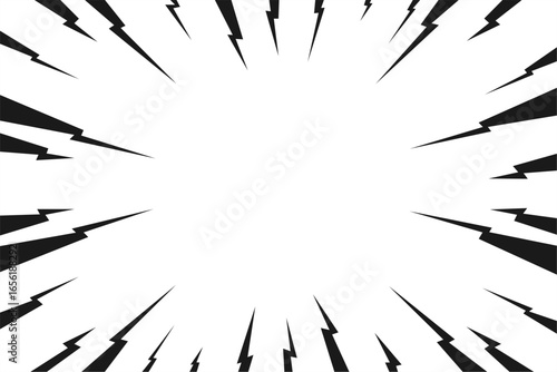 Black Comic background with abstract lightning and thunder lines. Like an explosion within the frame. Abstract light explosion effect. Design illustration.