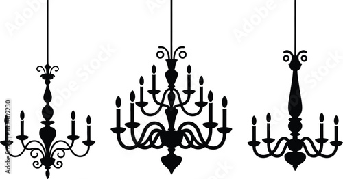 Elegant Chandelier Silhouette Vector Set for Interior Lighting