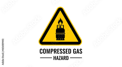 Flammable compressed gas safety warning sign. Industrial hazard symbol with a cylinder icon in a yellow triangle vector