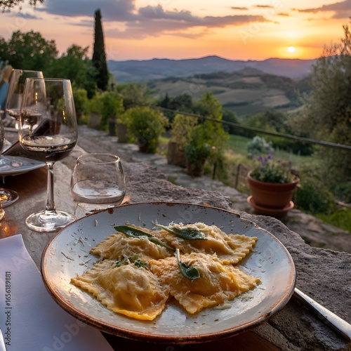 Handmade ravioli with ricotta filling