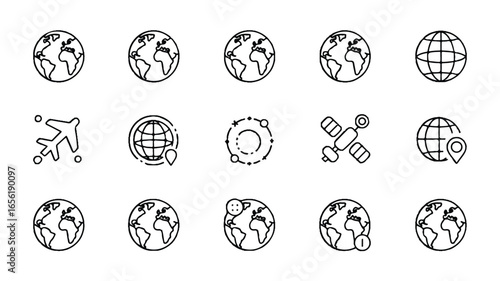 Global Connectivity and Communication Network Icons Depicting International Travel Navigation and Technology for Business and Exploration