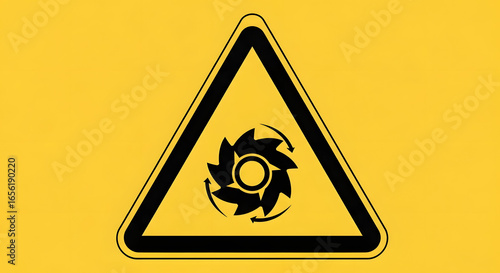 Hazard symbol for rotating equipment and machinery, a yellow triangular caution sign indicating cutting and entanglement risk