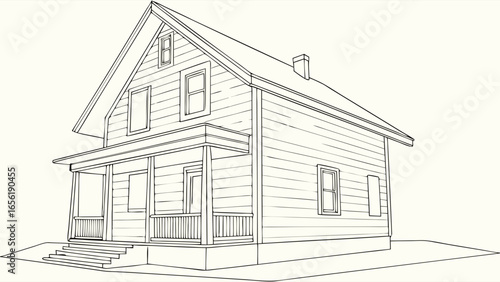 Detailed Line Art Illustration of a House.