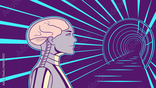 Futuristic Humanoid with Brain and Tunnel Vision.