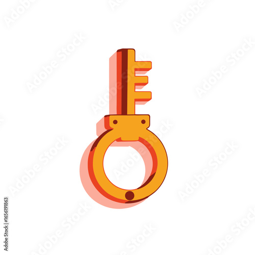 Handcuff key illustration in bright orange color scheme  