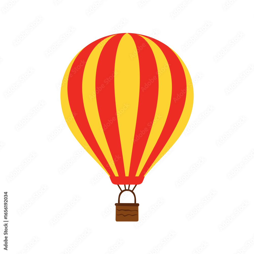 Naklejka premium Vibrant hot air balloon with red and yellow stripes in the sky 