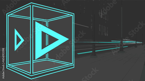 Geometric Play Icon Inside a Cube.