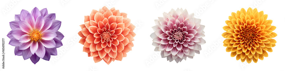 Fototapeta premium Colorful Dahlia Flower Set: Isolated Bloom Vector Illustrations