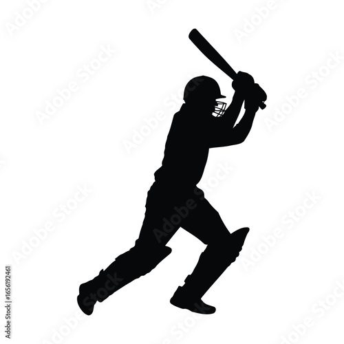 Silhouette of a cricket player batting with a bat