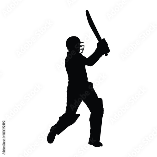 Silhouette of a cricket batsman hitting a powerful shot