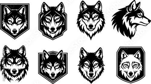 Collection of Black and White Wolf Mascot and Logo Illustrations