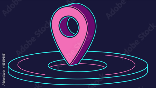 Isometric Pink and Purple Location Marker Icon on Platform.