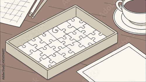 Partially Assembled Jigsaw Puzzle in a Tray.
