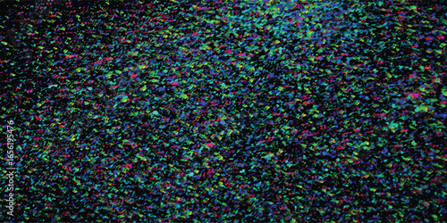 Abstract colorful artistic digital texture resembling a chaotic arrangement of colored elements on dark background