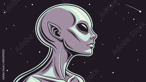 Profile of an Alien Female Figure in Space.