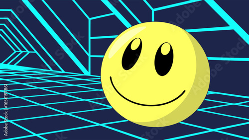 Smiling Yellow Emoji with Black Eyes and Mouth.