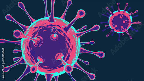 Stylized 3D Render of a Virus with Pink and Purple Spikes.
