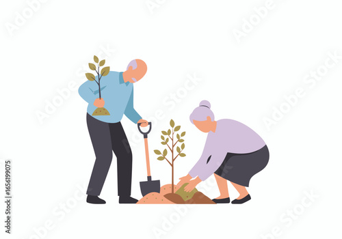 Loving couple planting a tree together symbolizing growth, nature, and shared future