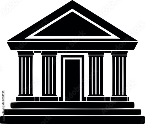 Architectural drawing of classic building with columns and steps isolated on white