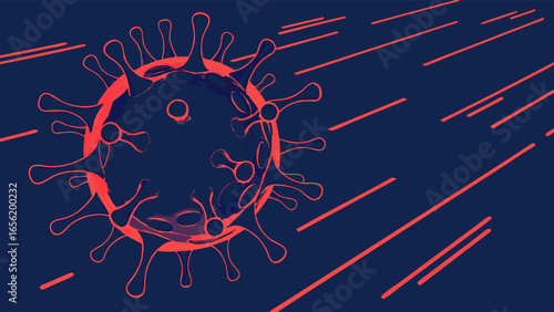Stylized Red Coronavirus Particle in Motion.