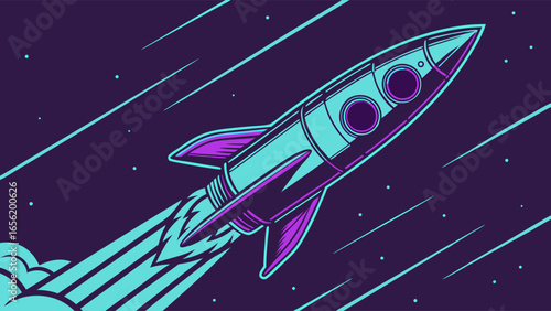 Vector Illustration of a Rocket Ship in Space.